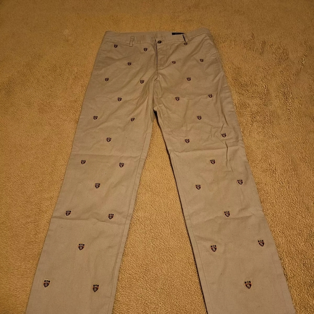 Polo Ralph Lauren Pants Boys Xl 20 Chinos Beige Khaki Crest Sewn All Over $20obo